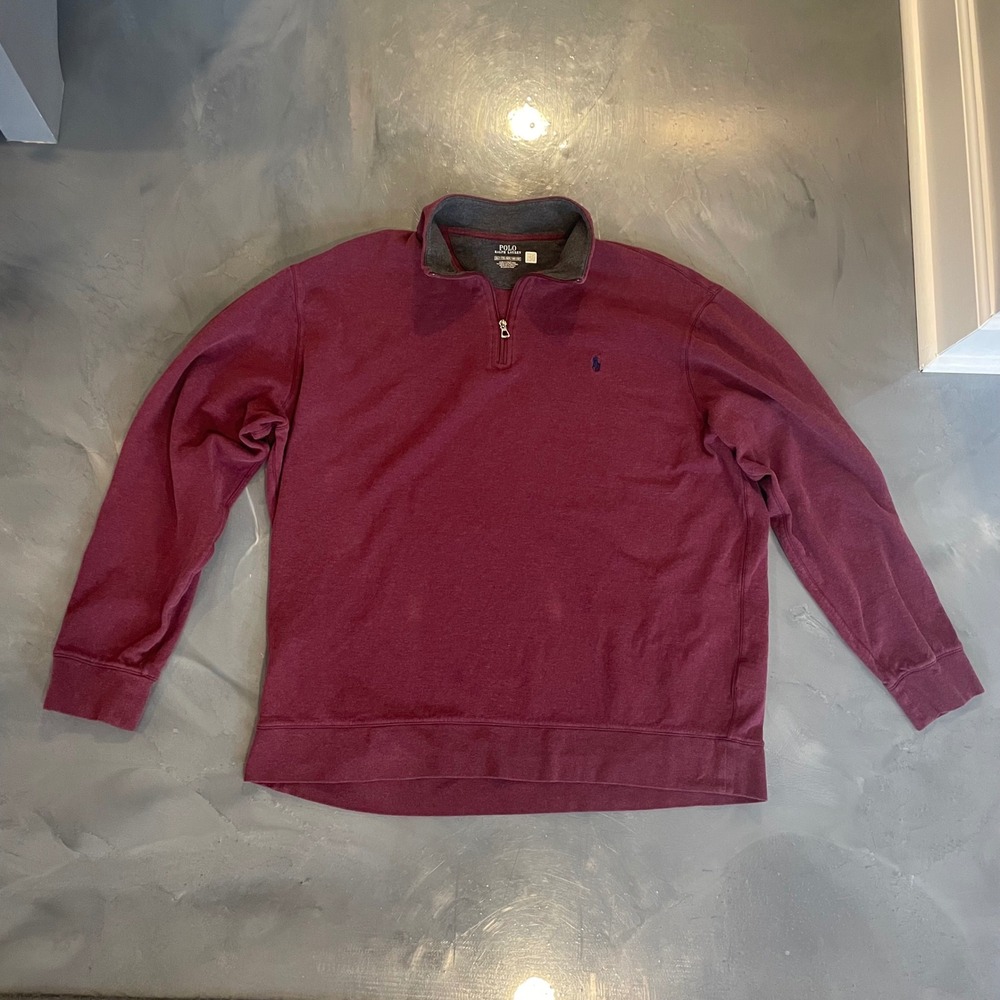 Polo Ralph Lauren Men's Burgundy Quarter Zip Pullover Sweatshirt‎ 2XLT Tall